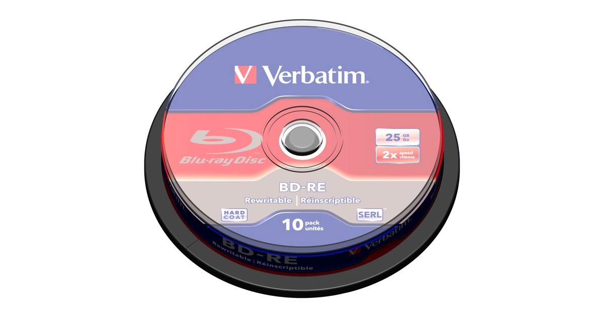 Verbatim BDRE 25 GB, BlurayRohlinge 2fach, 10 Stück, White Blue Surface, Lite Retail