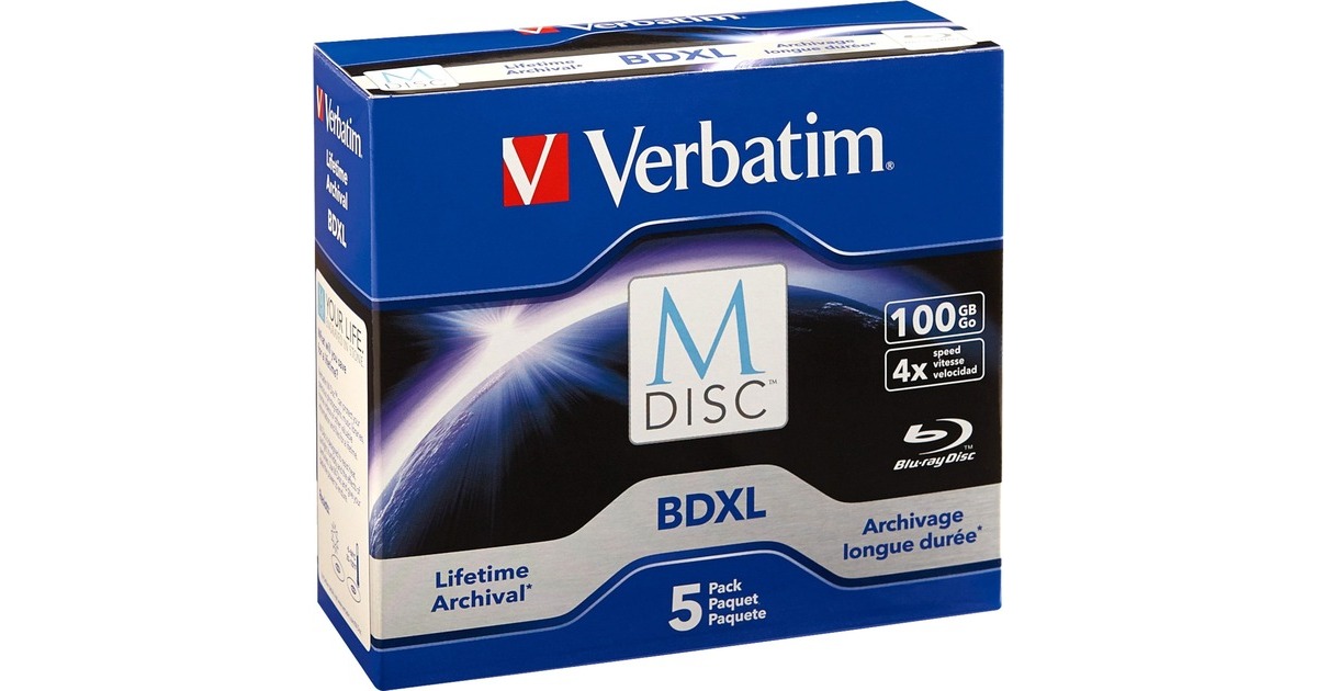 Verbatim BDR 100GB MDisc, BlurayRohlinge 4fach, 5 Stück