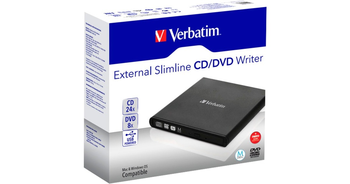 Verbatim External Slimline CD/DVD Writer, externer DVD-Brenner schwarz