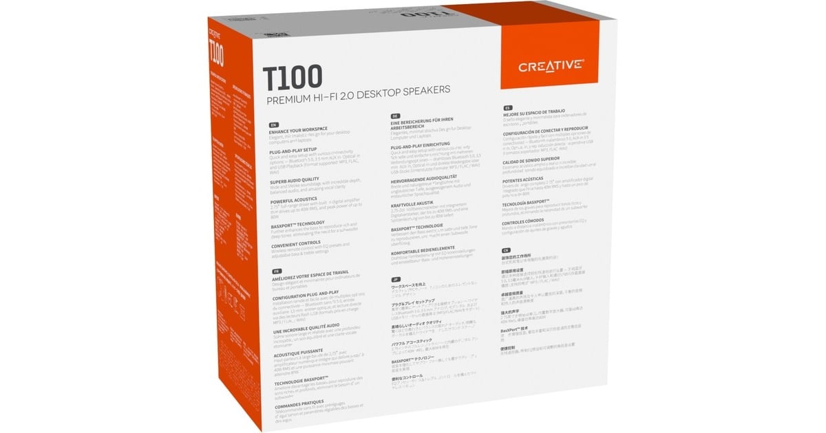 Creative T100, PC-Lautsprecher schwarz, Bluetooth, Optisch, Klinke, USB