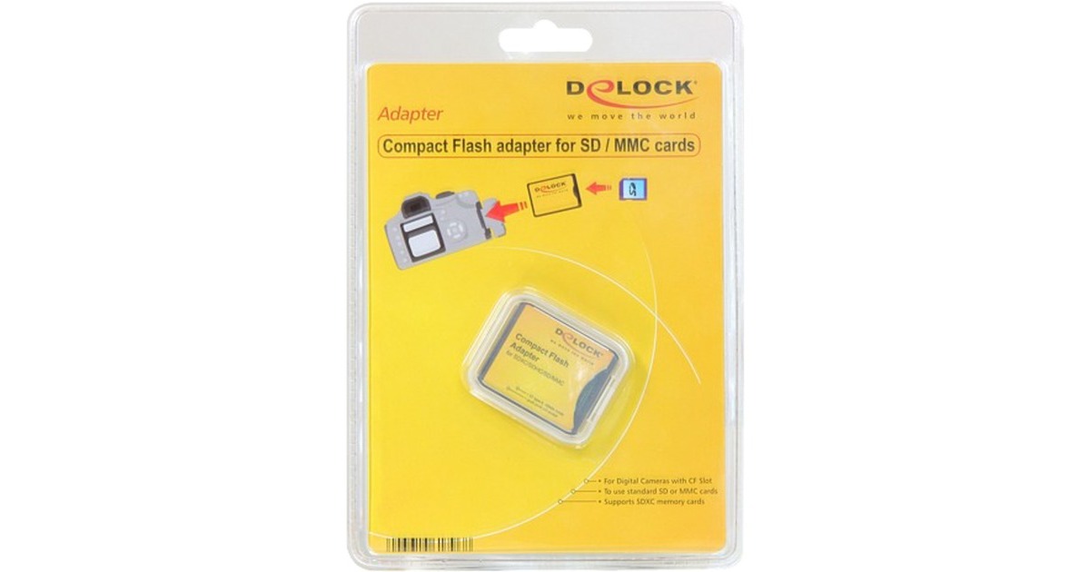 DeLOCK Compact Flash Adapter für SD / MMC, Kartenleser schwarz/gelb