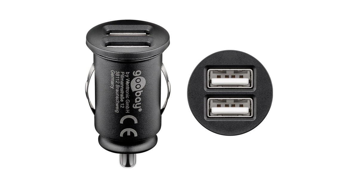 goobay DualUSB Auto Ladegerät mit zwei USBPorts schwarz, max. 24W/2,4