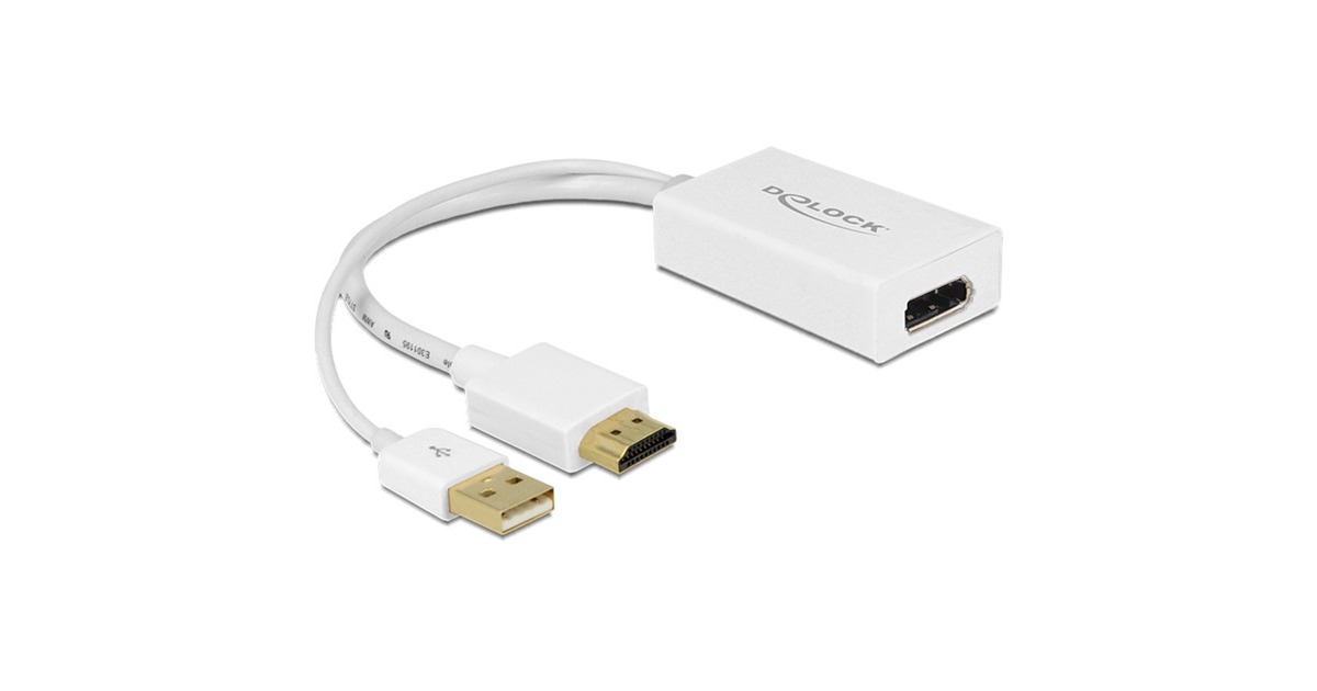 DeLOCK Adapter, USB-A + HDMI Stecker > DisplayPort Buchse weiß, 25cm 