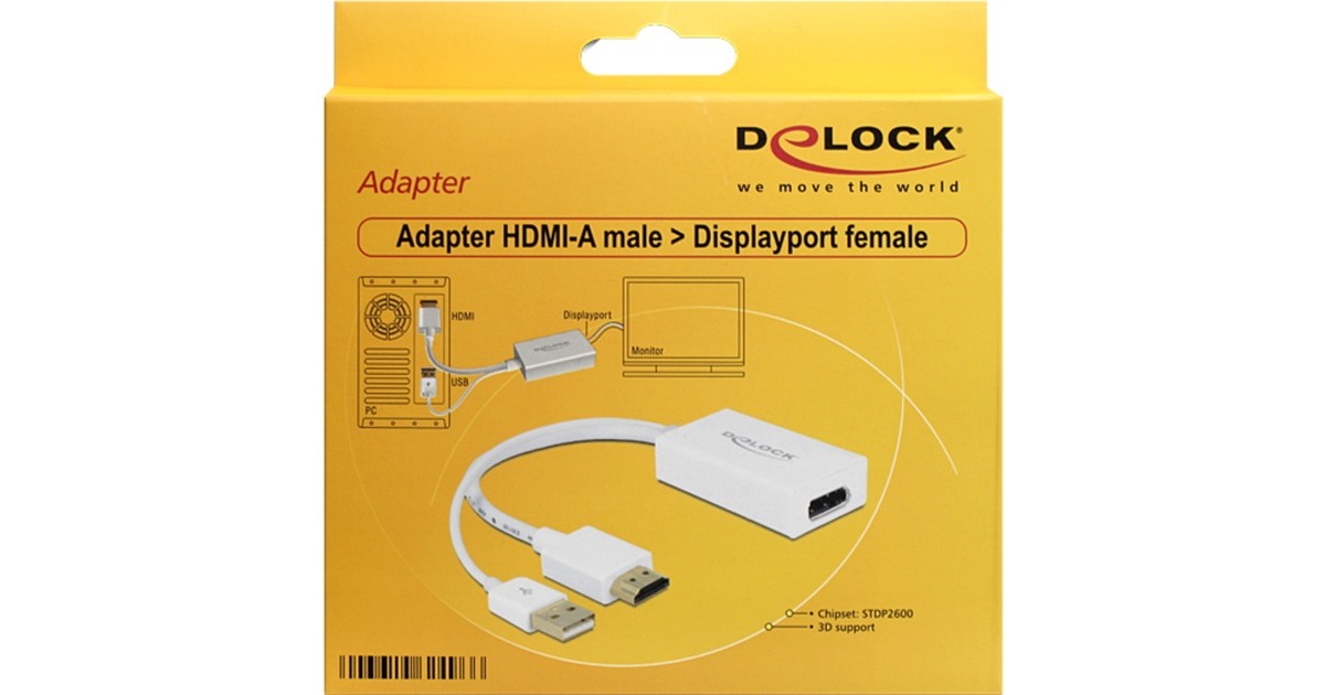 DeLOCK Adapter, USB-A + HDMI Stecker > DisplayPort Buchse weiß, 25cm