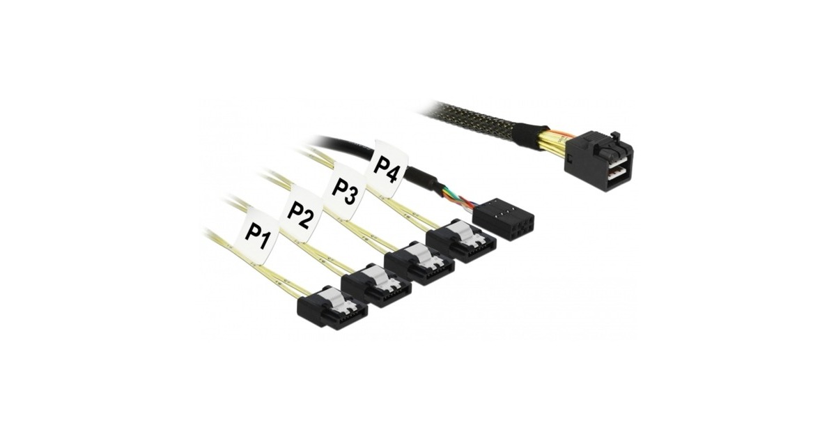 Delock Mini SAS HD Kabel - SFF-8643 Zu 4x SATA 7 Pin + Sideband 0,5m