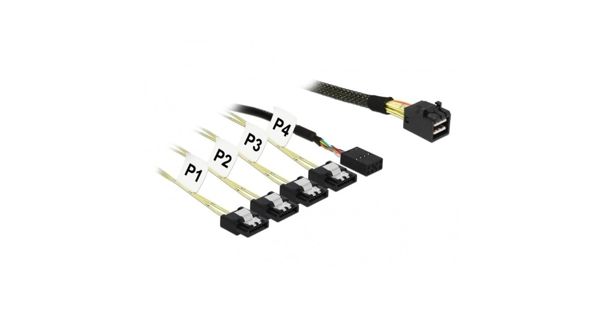 DeLOCK Adapterkabel Mini SAS HD SFF-8643 > 4x SATA 7Pin schwarz, 1 
