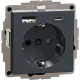 Merten Schutzkontakt Steckdose mit USB Ladegerät, Unterputz, 16 Ampere, 250 Volt, Typ F anthrazit, Retail