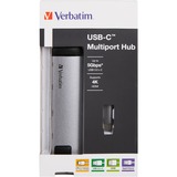 Verbatim USB-C Multiport-Hub > USB-C + HDMI + USB-A + RJ-45, USB-Hub silber/schwarz