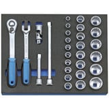 GEDORE Steckschlüssel-Sortiment 1/2", 29-teilig mit Umschalt-Knarre/Gelenkgriff, in 2/4 Check-Tool-Modul