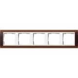 Gira Abdeckrahmen fünffach mit Zwischenrahmen Reinweiß glänzend, Abdeckung dunkelbraun, Retail