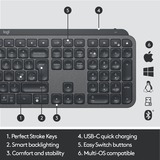 Logitech MX Keys, Tastatur graphit/schwarz, DE-Layout, 2,4 GHz, Bluetooth, kompatibel mit Apple macOS, PC, Microsoft Windows, Linux, iOS, Android