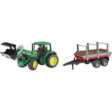 bruder 01142 6920 Traktor mit Frontlader und Holztransportanhänger 1:16, Modellfahrzeug 