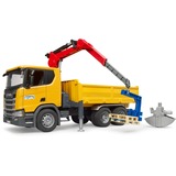 bruder 03551 Scania Super 560R Baustellen-LKW mit Kran und 2 Paletten, Modellfahrzeug 