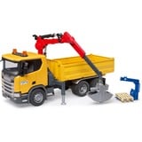 bruder 03551 Scania Super 560R Baustellen-LKW mit Kran und 2 Paletten, Modellfahrzeug 