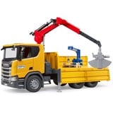 bruder 03551 Scania Super 560R Baustellen-LKW mit Kran und 2 Paletten, Modellfahrzeug 