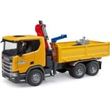 bruder 03551 Scania Super 560R Baustellen-LKW mit Kran und 2 Paletten, Modellfahrzeug 