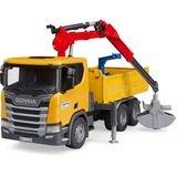 bruder 03551 Scania Super 560R Baustellen-LKW mit Kran und 2 Paletten, Modellfahrzeug 