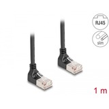 DeLOCK Patchkabel RJ-45 Cat.6a S/FTP, Slim 90° gewinkelt schwarz, 1 Meter, nach unten abgewinkelte Stecker