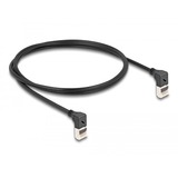 DeLOCK Patchkabel RJ-45 Cat.6a S/FTP, Slim 90° gewinkelt schwarz, 1 Meter, nach unten abgewinkelte Stecker