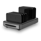 Lindy 160W 6 Port USB-Ladestation, 3x USB-A + 3x USB-C schwarz/grau, PD 3.0, QC 3.0/4.0, Samsung AFC, gleichzeitiges Laden von 6 Tablets / Smartphones