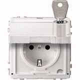Merten Schutzkontakt-Steckdose mit Klappdeckel und Schriftfeld, Typ MEG2316-7219, Unterputz weiß (glänzend), Retail