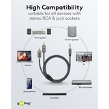 goobay Plus Audio Adapterkabel AUX 3,5mm Klinke > Stereo-Cinch Stecker schwarz/silber, 0,5 Meter