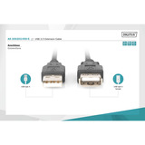 Digitus USB 2.0 Verlängerungskabel, USB-A Stecker > USB-A Buchse schwarz, 5 Meter
