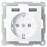 Merten Schutzkontakt Steckdose mit USB Ladegerät aluminium, Retail