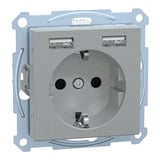 Merten Schutzkontakt Steckdose mit USB Ladegerät aluminium, Retail