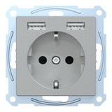 Merten Schutzkontakt Steckdose mit USB Ladegerät aluminium, Retail