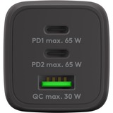 goobay USB-C Schnellladegerät Nano, PD, GaN, 65 Watt schwarz, 1x USB-A, 2x USB-C PD, Charge 3.0