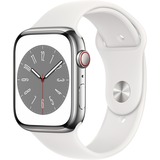 Apple Watch Series 8, Smartwatch silber, 45 mm, Sportarmband, Edelstahl-Gehäuse, LTE