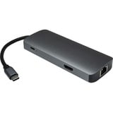 Inter-Tech Argus H-428 7in1 Adapter dunkelsilber, USB-A, USB-C, HDMI, RJ-45