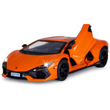 Jamara Lamborghini Revuelto Diecast, Modellfahrzeug orange, Maßstab 1:32, inkl. Knopfzellen, Rückzugmotor