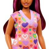 Mattel Barbie Fashionistas-Puppe mit pinkfarbenen Strähnen und Kleid mit Herzaufdruck 