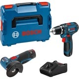 Bosch Professional 12V Profi Set GSR 12V-15, GWS 12V-76 Combo Kit, Werkzeug-Set blau, 2x Li-Ionen Akku 2,0Ah, L-BOXX