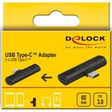 DeLOCK USB 2.0 Adapter, USB-C Stecker 90° > 2x USB-C Buchse schwarz, PD, Laden mit bis zu 60 Watt