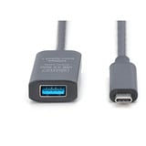 Digitus Aktives USB 3.2 Gen 2 Verlängerungskabel, USB-C Stecker > USB-A Buchse schwarz, 5 Meter, Repeater Kabel
