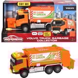 Simba Volvo Müllauto mit Müllbehälter, Spielfahrzeug orange, Mit Licht und Sound