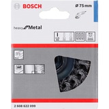 Bosch Topfbürste Heavy for Metal, Ø 75mm, gezopft 0,35mm Stahldraht, M14, für Winkelschleifer