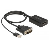 DeLOCK Adapterkabel, DVI + USB-A Stecker > DisplayPort Buchse schwarz, 50cm, 4K mit HDR Funktion