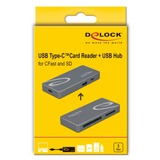 DeLOCK USB Type-C Card Reader, Kartenleser grau, + USB Hub