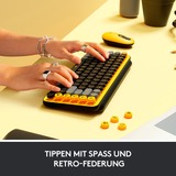 Logitech POP Keys Blast, Tastatur gelb/schwarz, DE-Layout, mit Emoji-Tasten