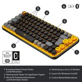 Logitech POP Keys Blast, Tastatur gelb/schwarz, DE-Layout, mit Emoji-Tasten