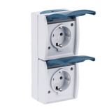 Busch-Jaeger Schutzkontakt-Steckdose zweifach, senkrecht, Aufputz, mit Beschriftungsfeld, 16 Ampere, 250 Volt blau, Retail