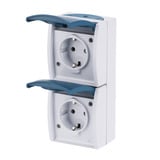 Busch-Jaeger Schutzkontakt-Steckdose zweifach, senkrecht, Aufputz, mit Beschriftungsfeld, 16 Ampere, 250 Volt blau, Retail