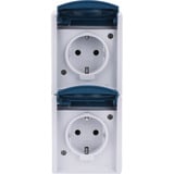 Busch-Jaeger Schutzkontakt-Steckdose zweifach, senkrecht, Aufputz, mit Beschriftungsfeld, 16 Ampere, 250 Volt blau, Retail