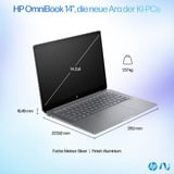 HP OmniBook Ultra 14-fd0094ng, Notebook silber, AMD Ryzen AI 9 365, AMD Radeon 880M, 16 GB LPDDR5X, 1 TB (1 TB SSD), Windows 11 Home