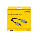 DeLOCK Aktiver Adapter Displayport 1.4 > HDMI Buchse 4K 60Hz grau/schwarz, 20cm