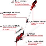 EINHELL Power X-Change Akku-Grasschere/ -Strauchschere GE-CG 18/100 Li T-Solo, 18Volt rot/schwarz, ohne Akku und Ladegerät, mit Teleskop-Stiel